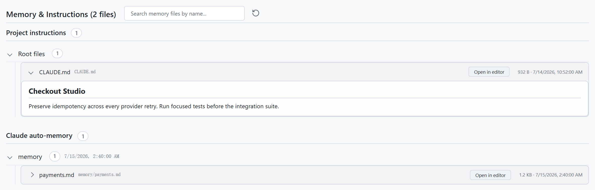 Session Memory tab